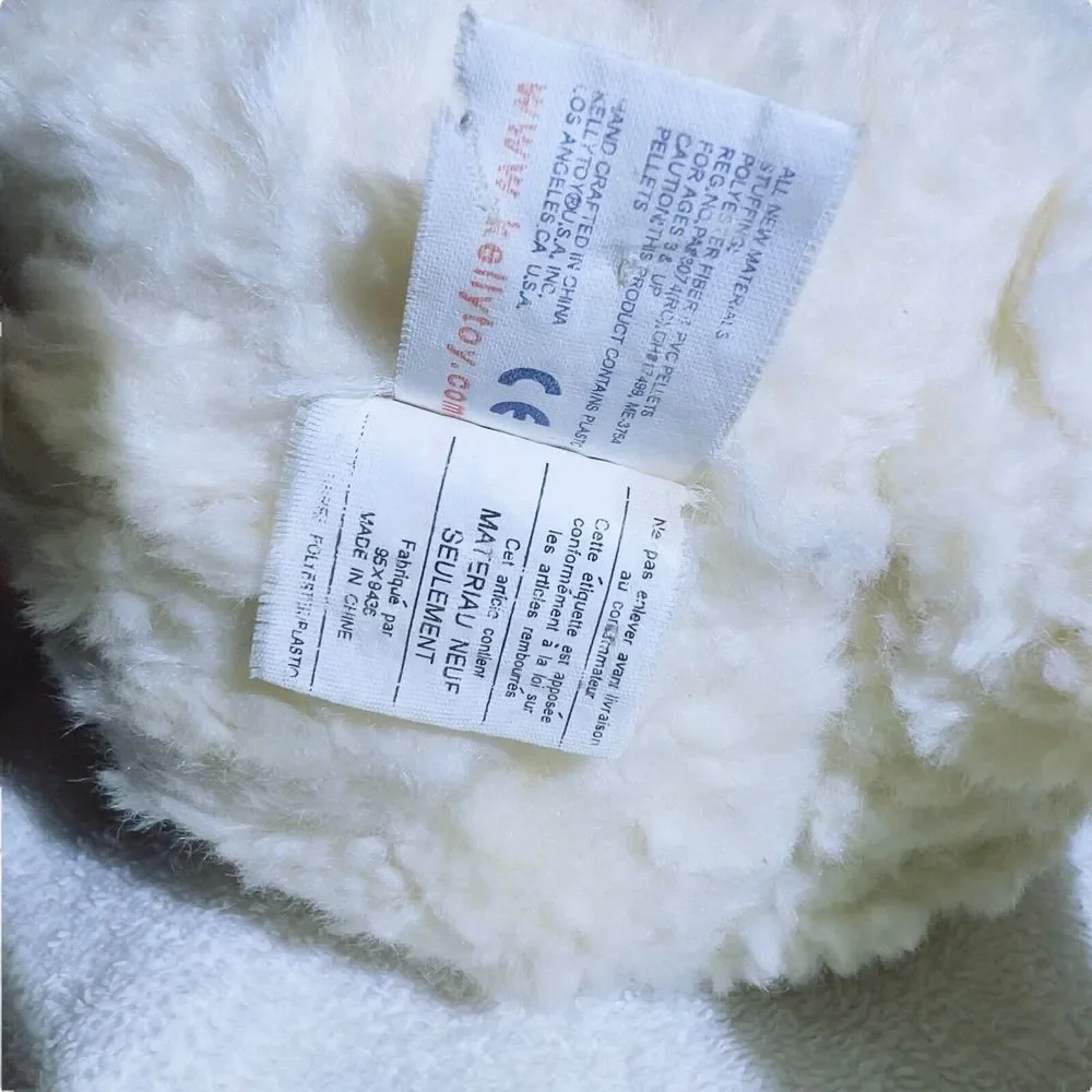 Kellytoy 12”‎ Ivory White Vintage 1970’s Plush Beanie Dog Stuffed Animal Toy
